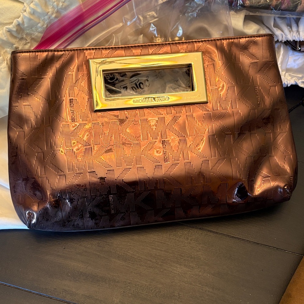 Michael Kors Metallic Copper Logo Wristlet Clutch - Picture 2 of 4